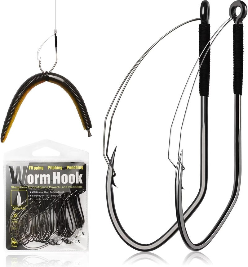 Dovesun Weedless Worm Hooks Wacky Rig Hooks Texas Rig Hooks 30PCS Professional V Bass Fishing Hooks for Freshwater Saltwater 1/0 2/0 3/0 - Image 1